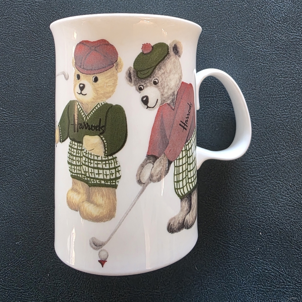 Harrods White Mug with Green and Red Golfing Bears